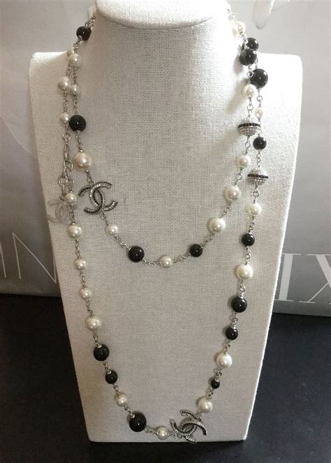 coco chanel black white pearl necklace|Chanel necklace price list.